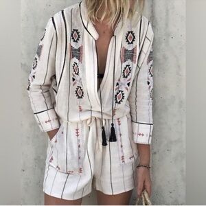 Free People Baja Aztec Romper Jumpsuit SZ S Off White + Multi